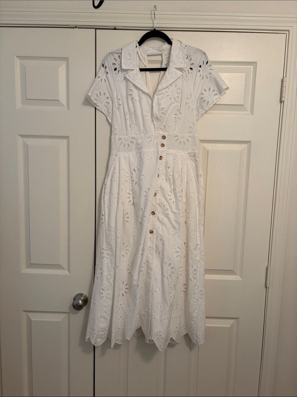 Anthropologie Maeve White Eyelet Button-Down Midi Dress